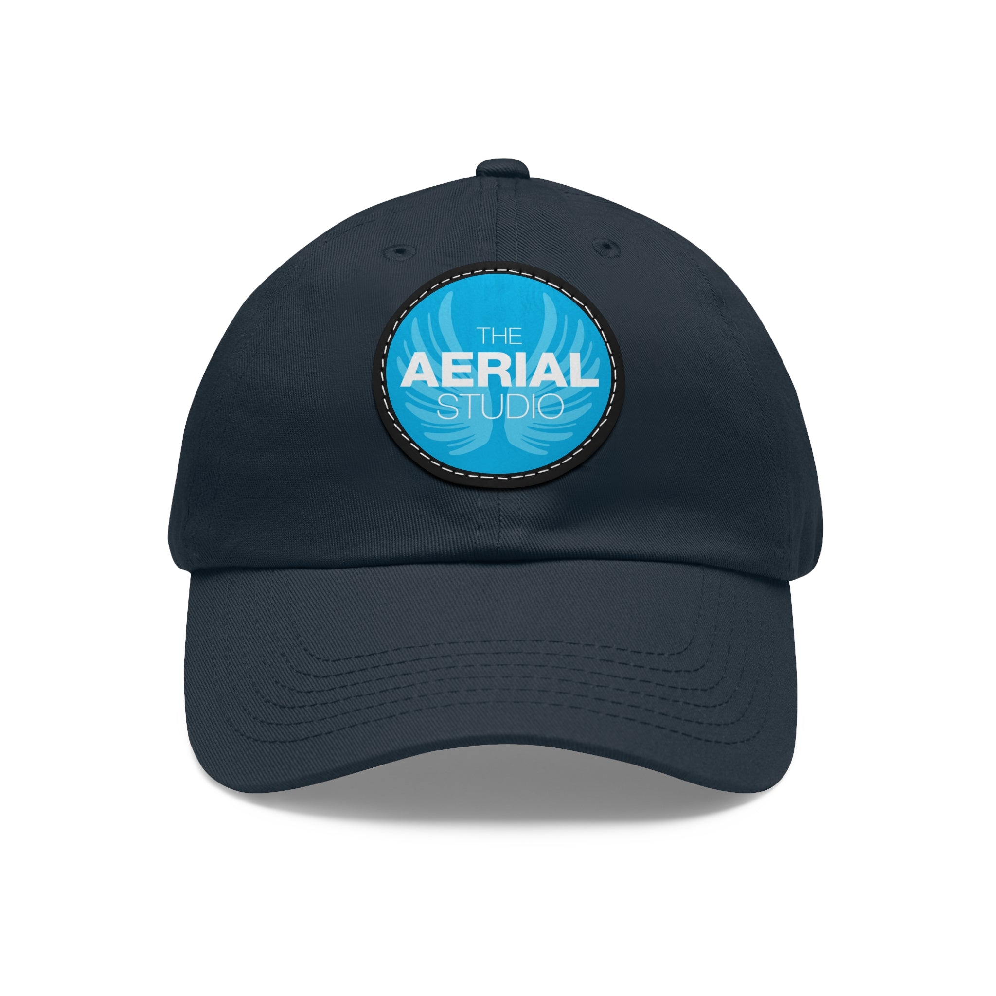 Aerial Studio Round Leather Patch Hat | White dad cap with blue logo