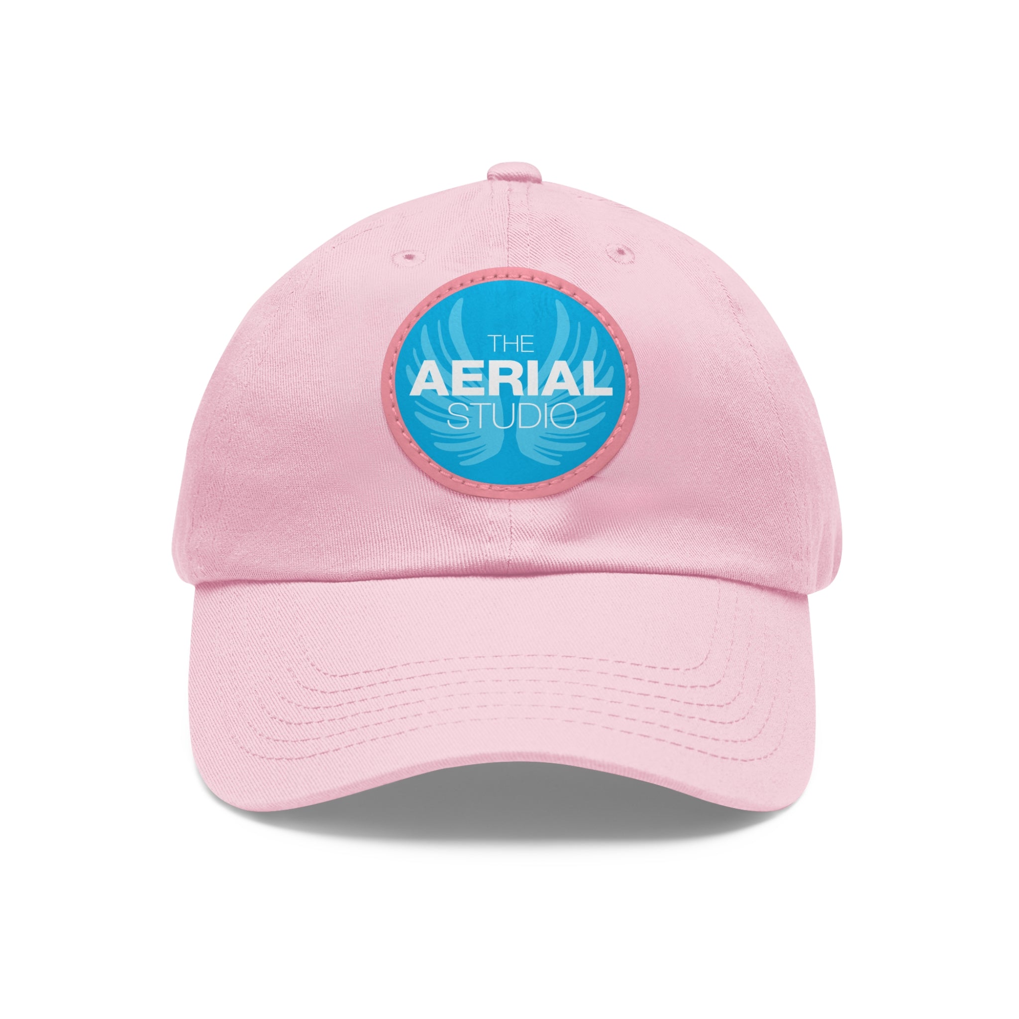Aerial Studio Round Leather Patch Hat | White dad cap with blue logo