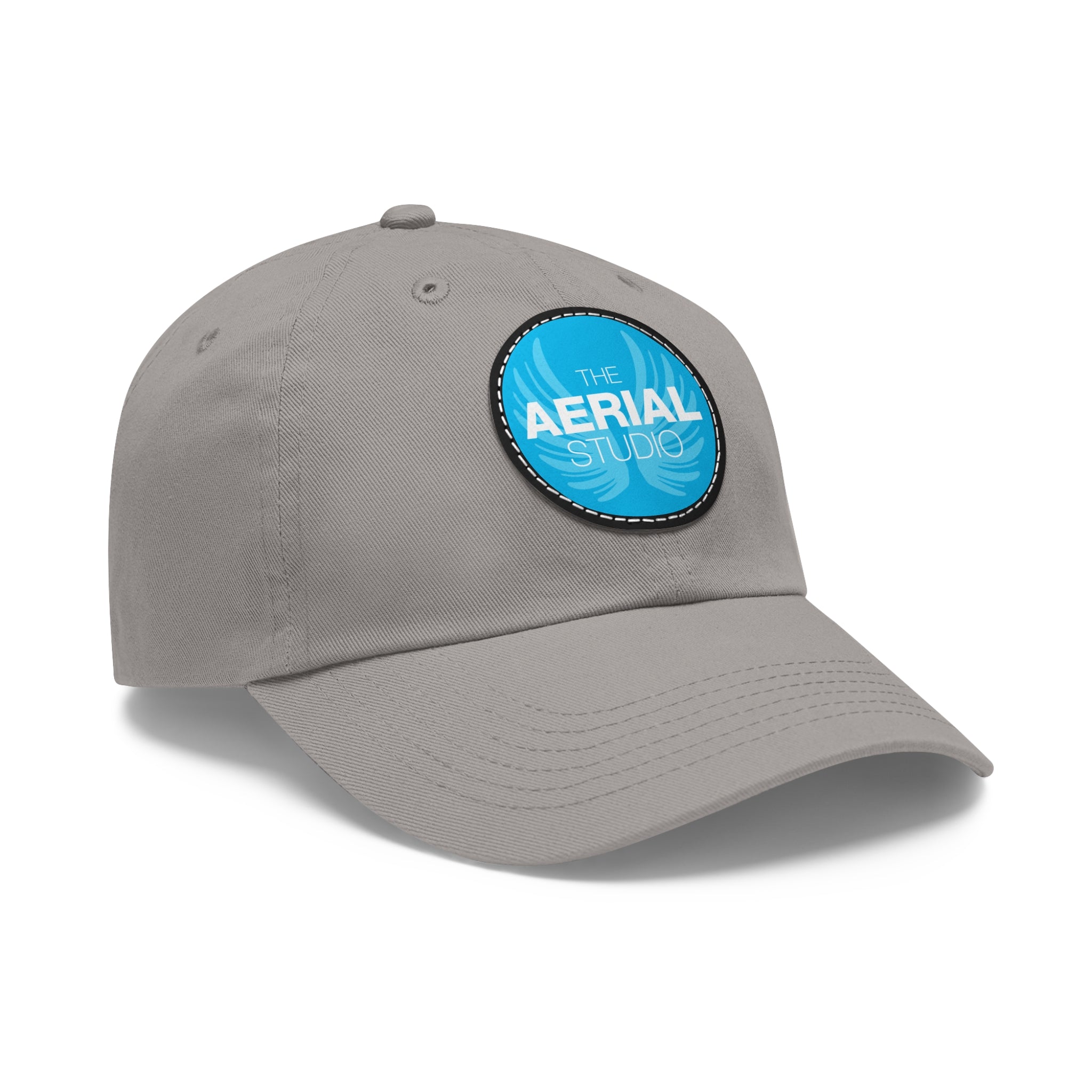 Aerial Studio Round Leather Patch Hat | White dad cap with blue logo