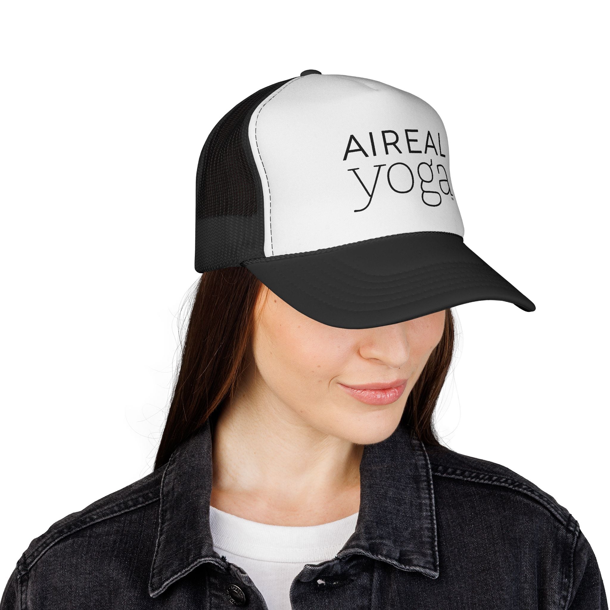 AIREAL yoga Trucker Cap | Embroidered Mesh Hat, Fitness Activewear