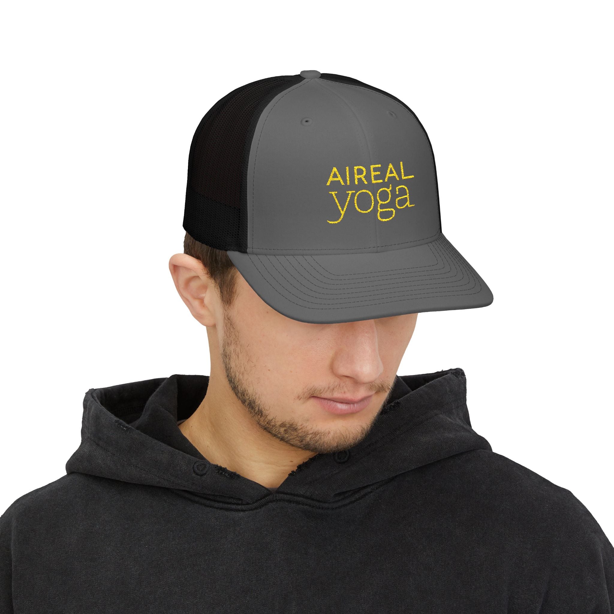 Aireal Yoga Embroidered Trucker Cap | Snapback Mesh Hat