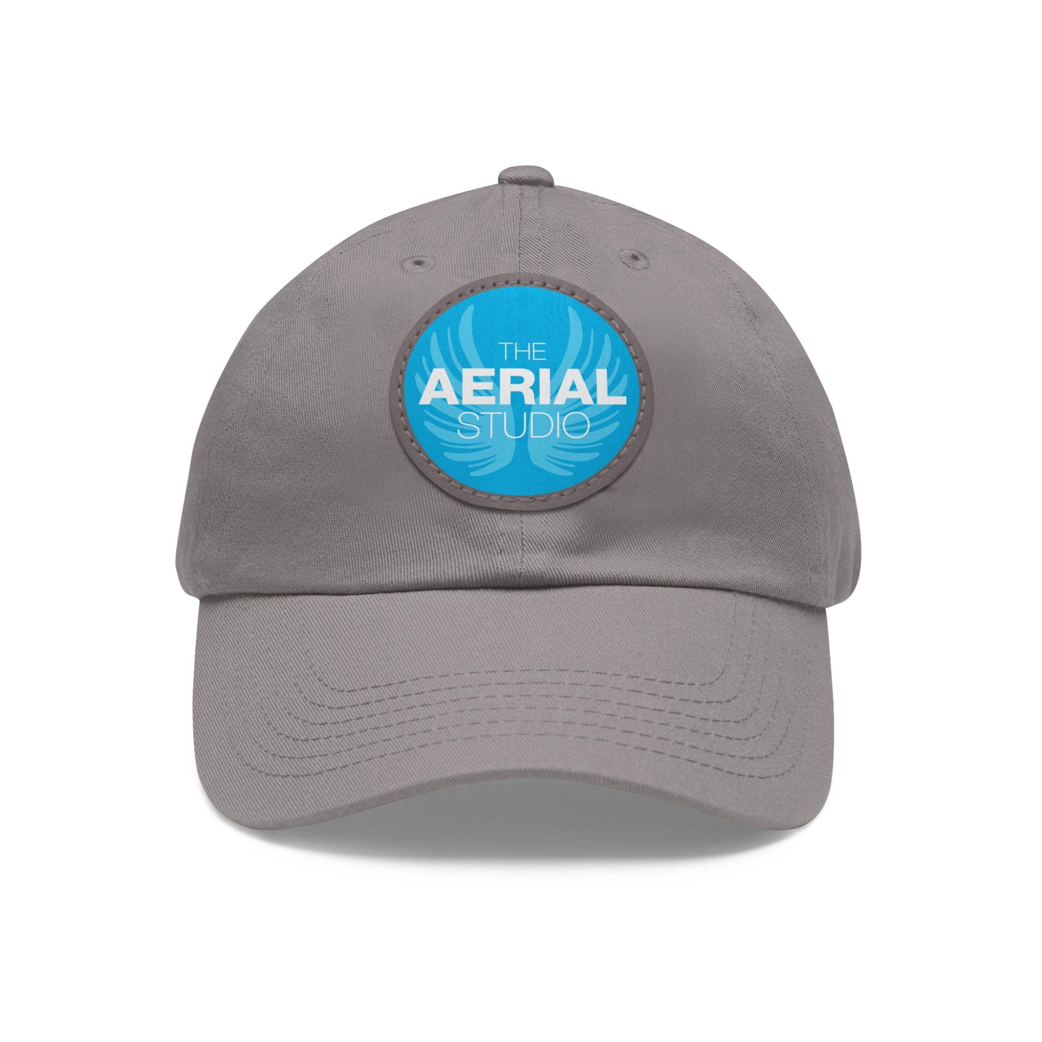Aerial Studio Round Leather Patch Hat | White dad cap with blue logo