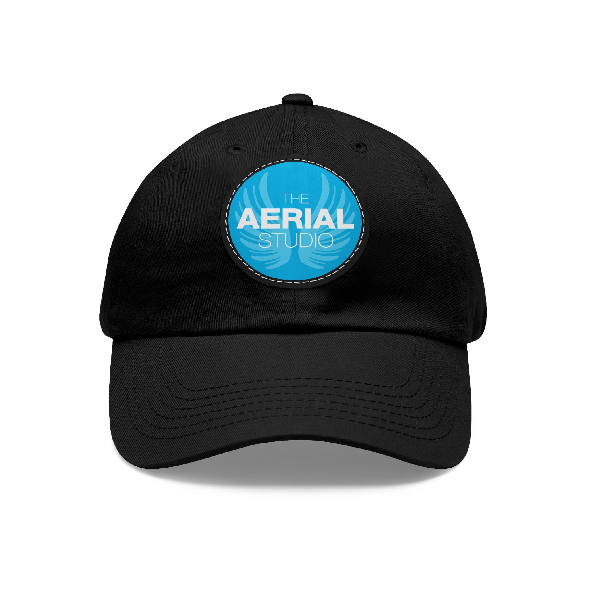 Aerial Studio Round Leather Patch Hat | White dad cap with blue logo