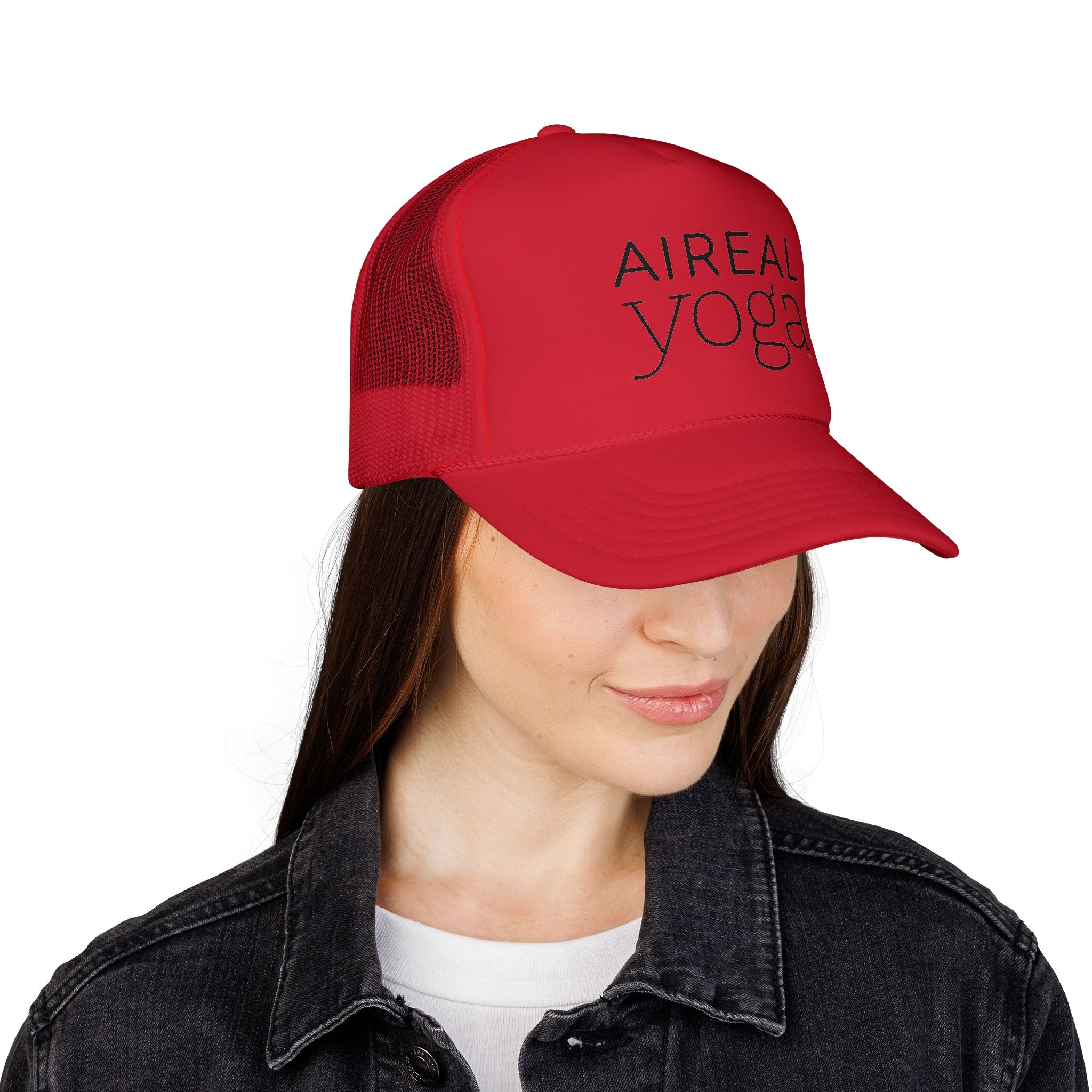 AIREAL yoga Trucker Cap | Embroidered Mesh Hat, Fitness Activewear