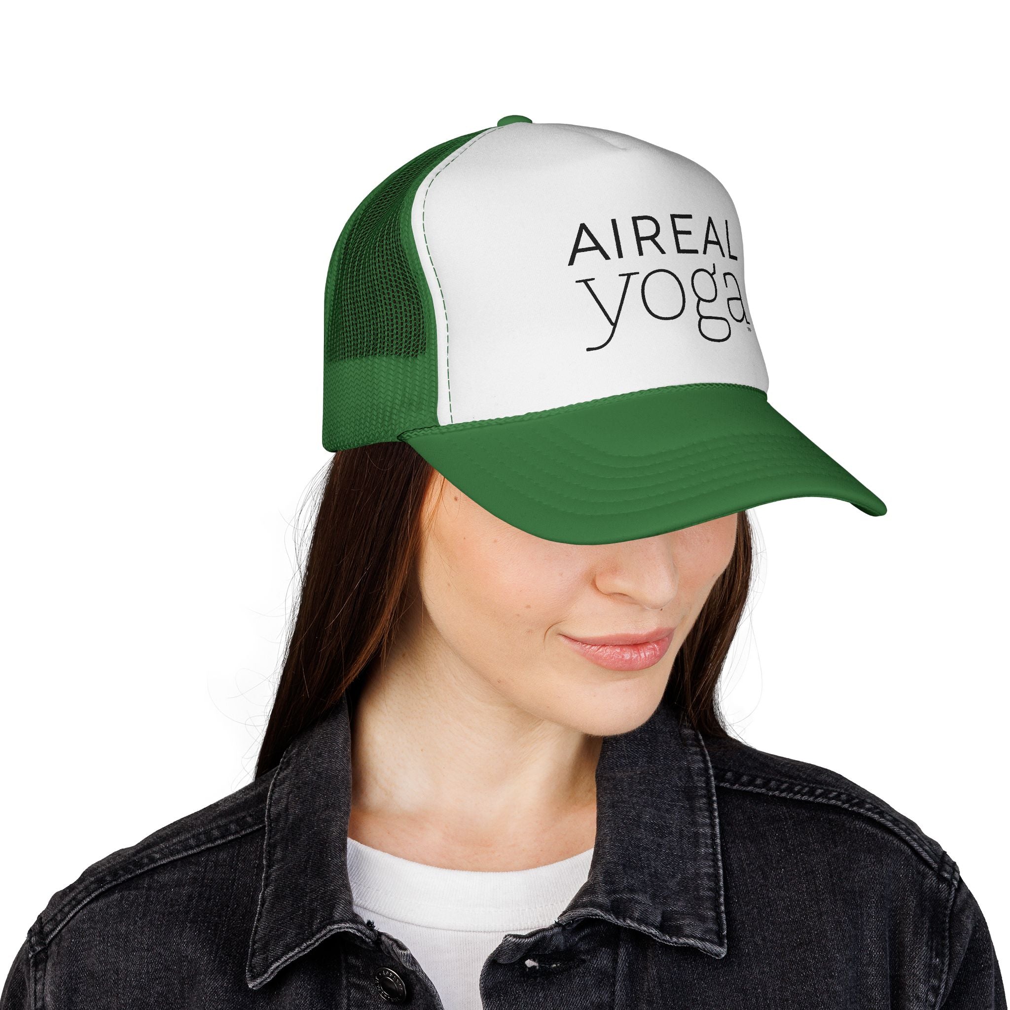 AIREAL yoga Trucker Cap | Embroidered Mesh Hat, Fitness Activewear