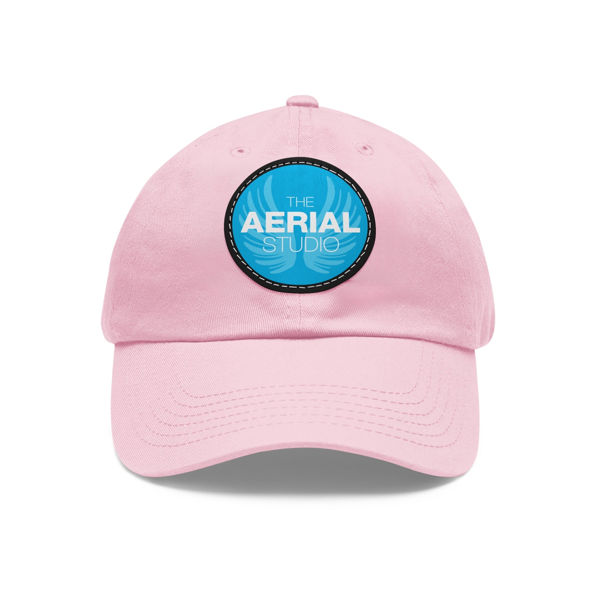 Aerial Studio Round Leather Patch Hat | White dad cap with blue logo