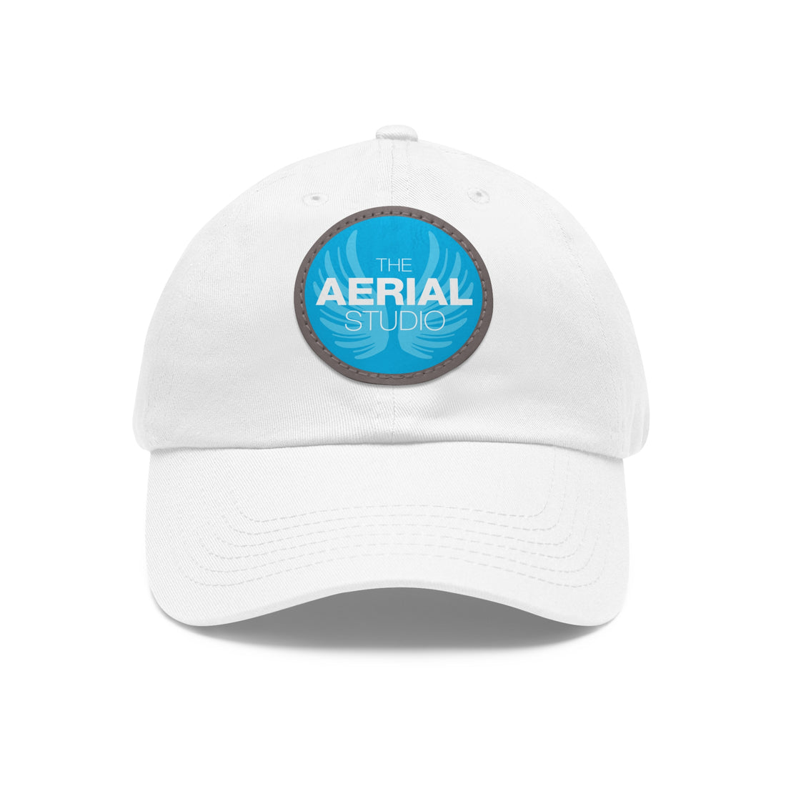 Aerial Studio Round Leather Patch Hat | White dad cap with blue logo