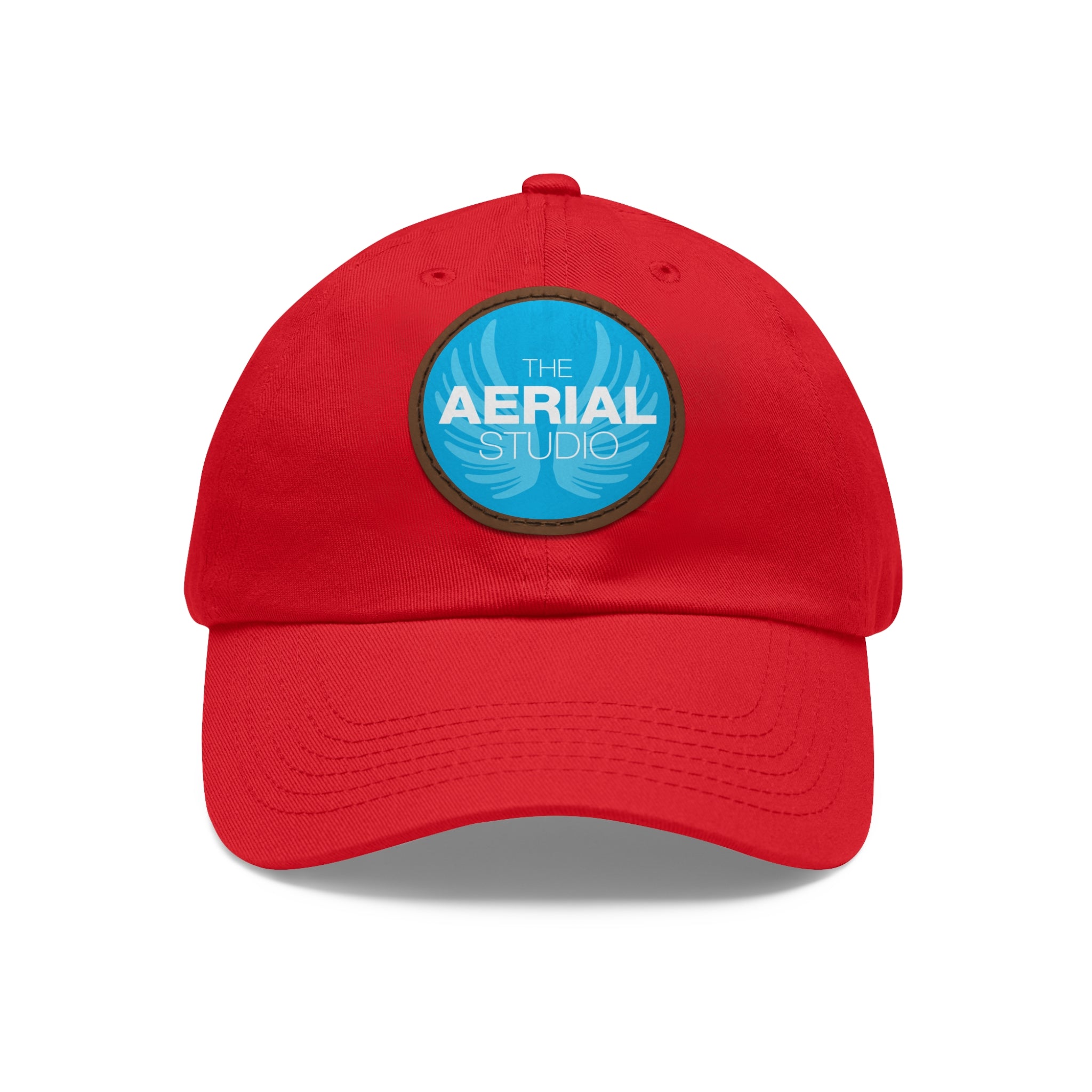 Aerial Studio Round Leather Patch Hat | White dad cap with blue logo