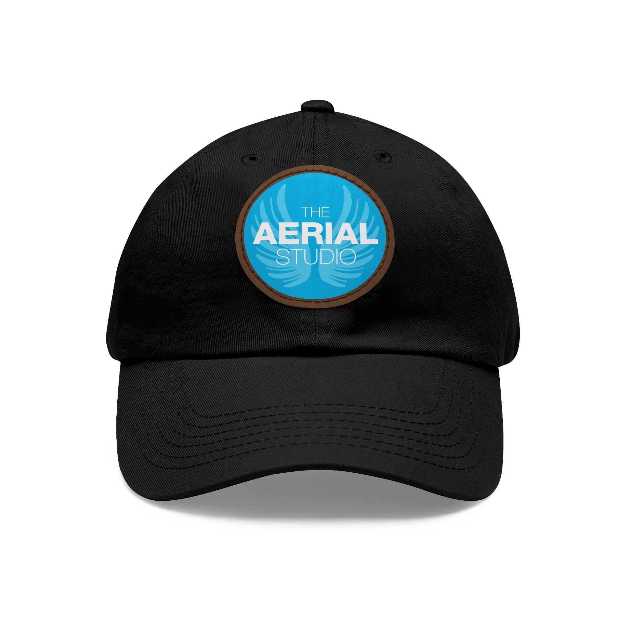 Aerial Studio Round Leather Patch Hat | White dad cap with blue logo