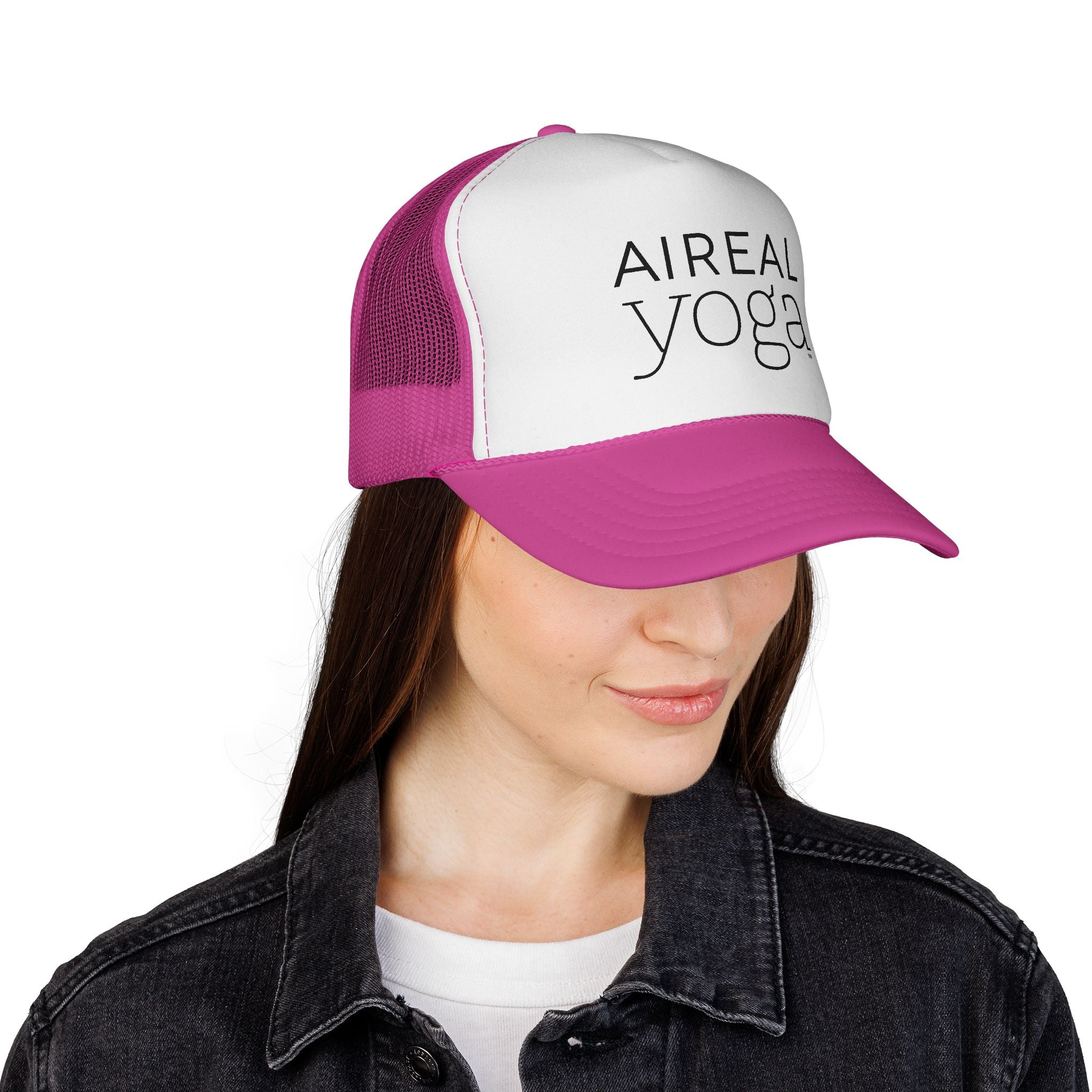 AIREAL yoga Trucker Cap | Embroidered Mesh Hat, Fitness Activewear