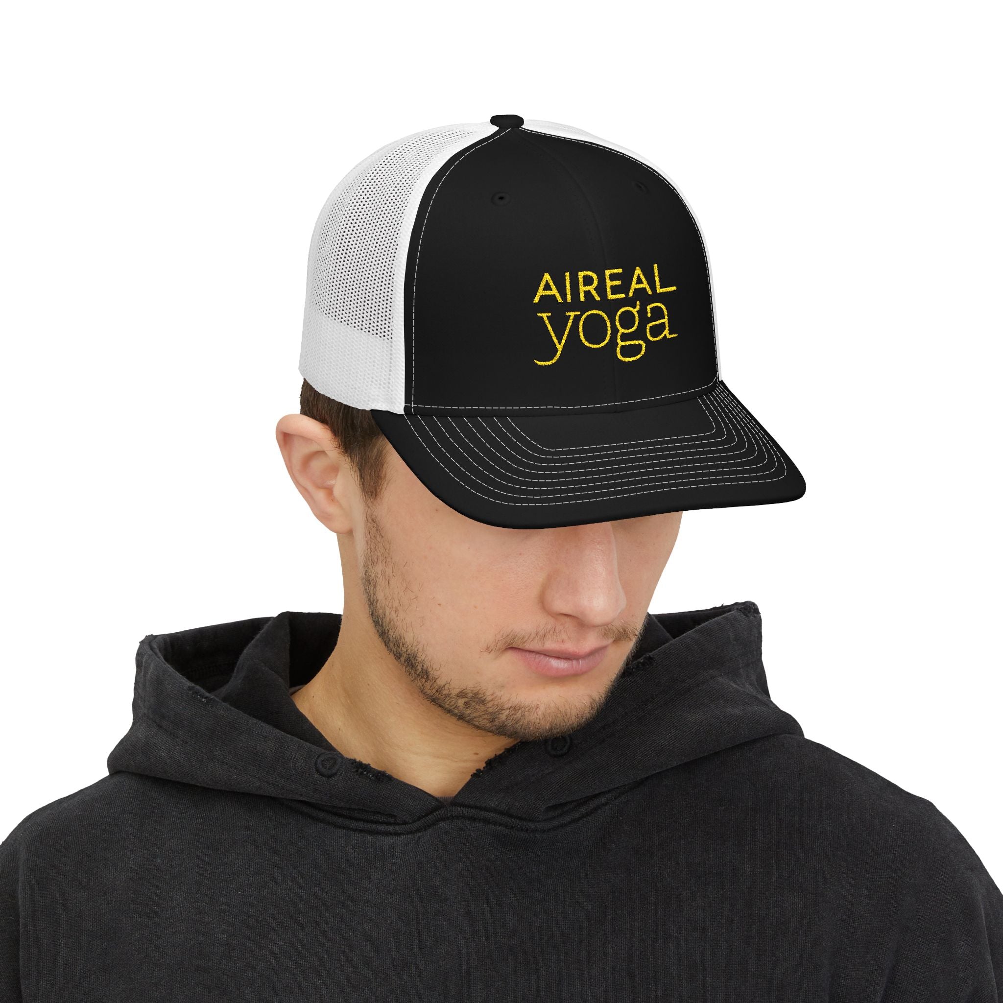 Aireal Yoga Embroidered Trucker Cap | Snapback Mesh Hat