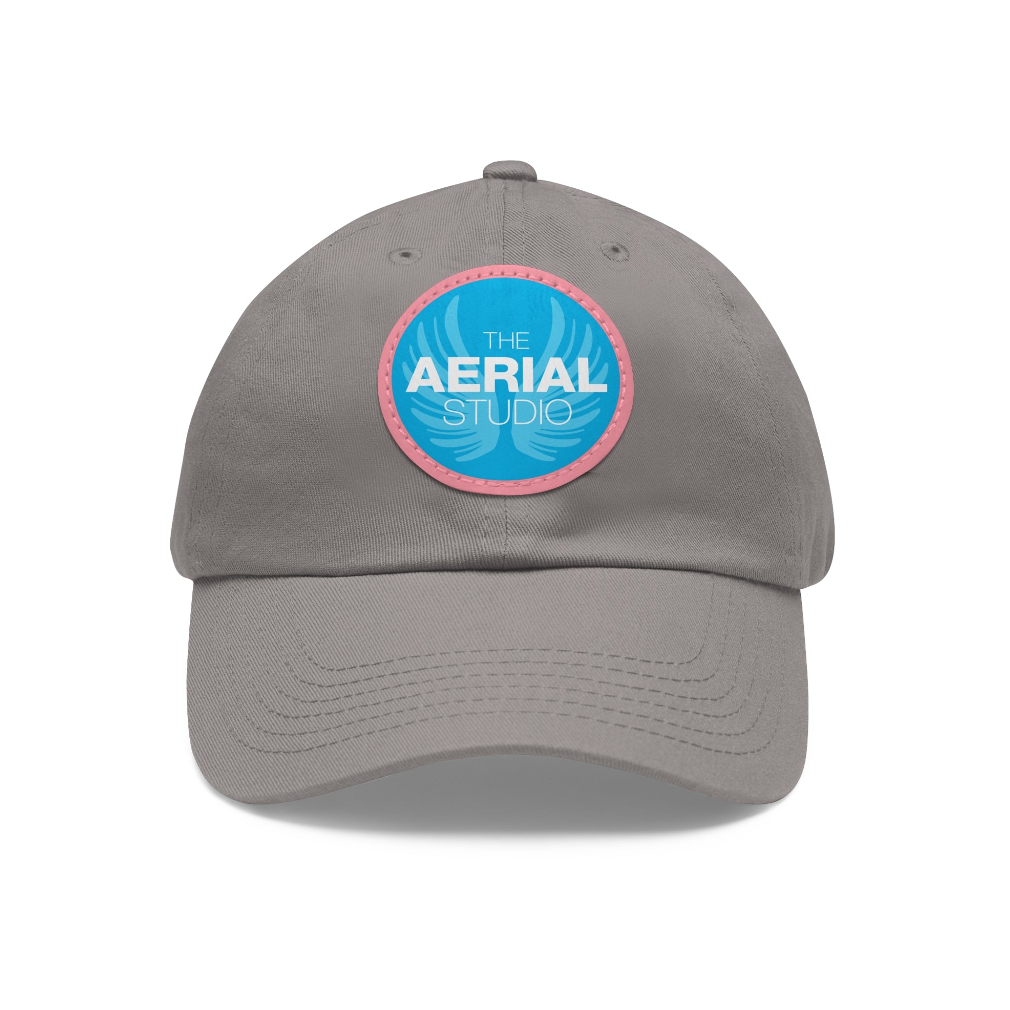 Aerial Studio Round Leather Patch Hat | White dad cap with blue logo