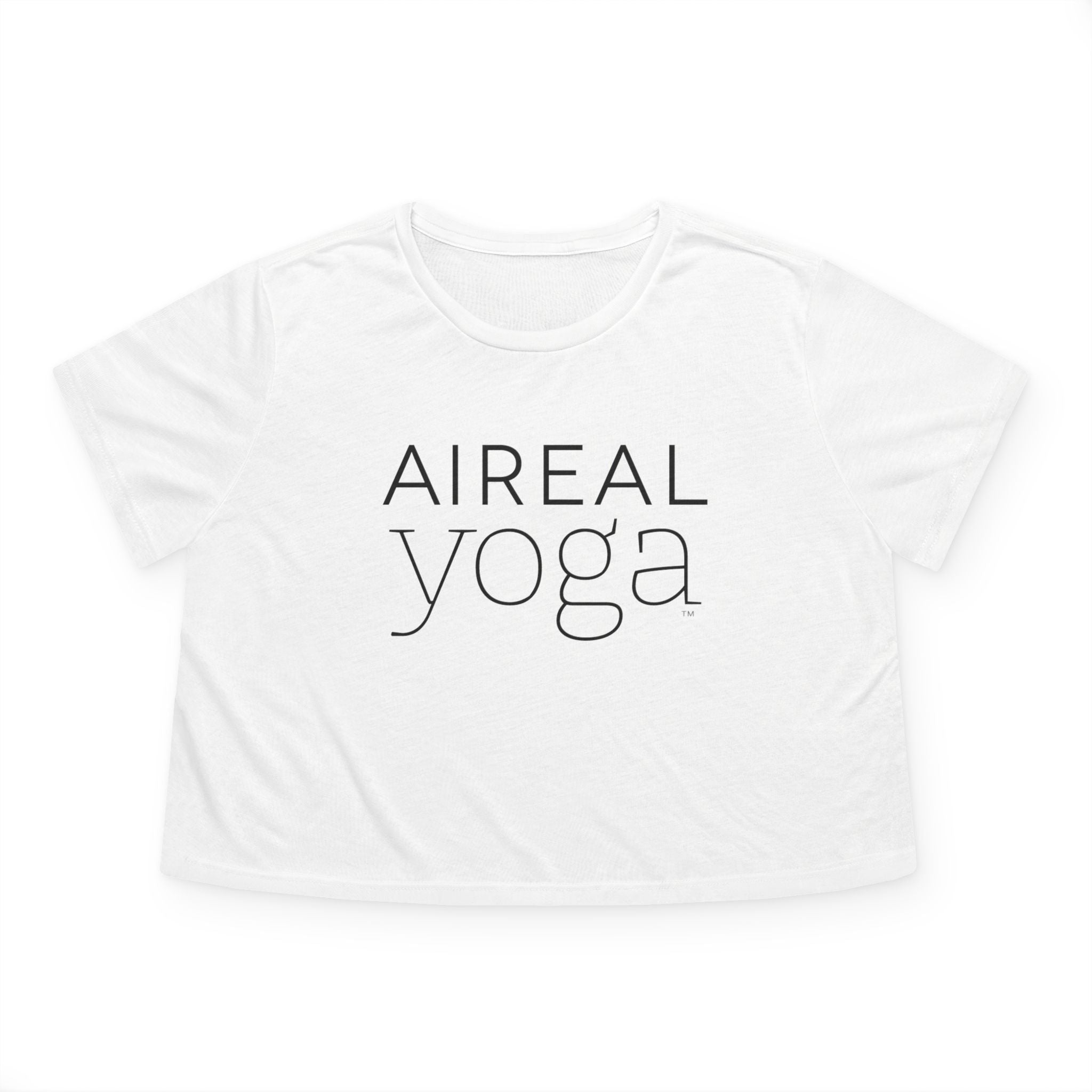 AIReal Yoga Cropped Tee | Cropped Flowy Top, short sleeve, gold logo on back