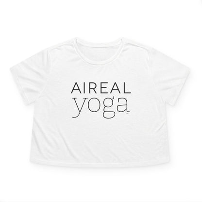 AIReal Yoga Cropped Tee | Cropped Flowy Top, short sleeve, gold logo on back