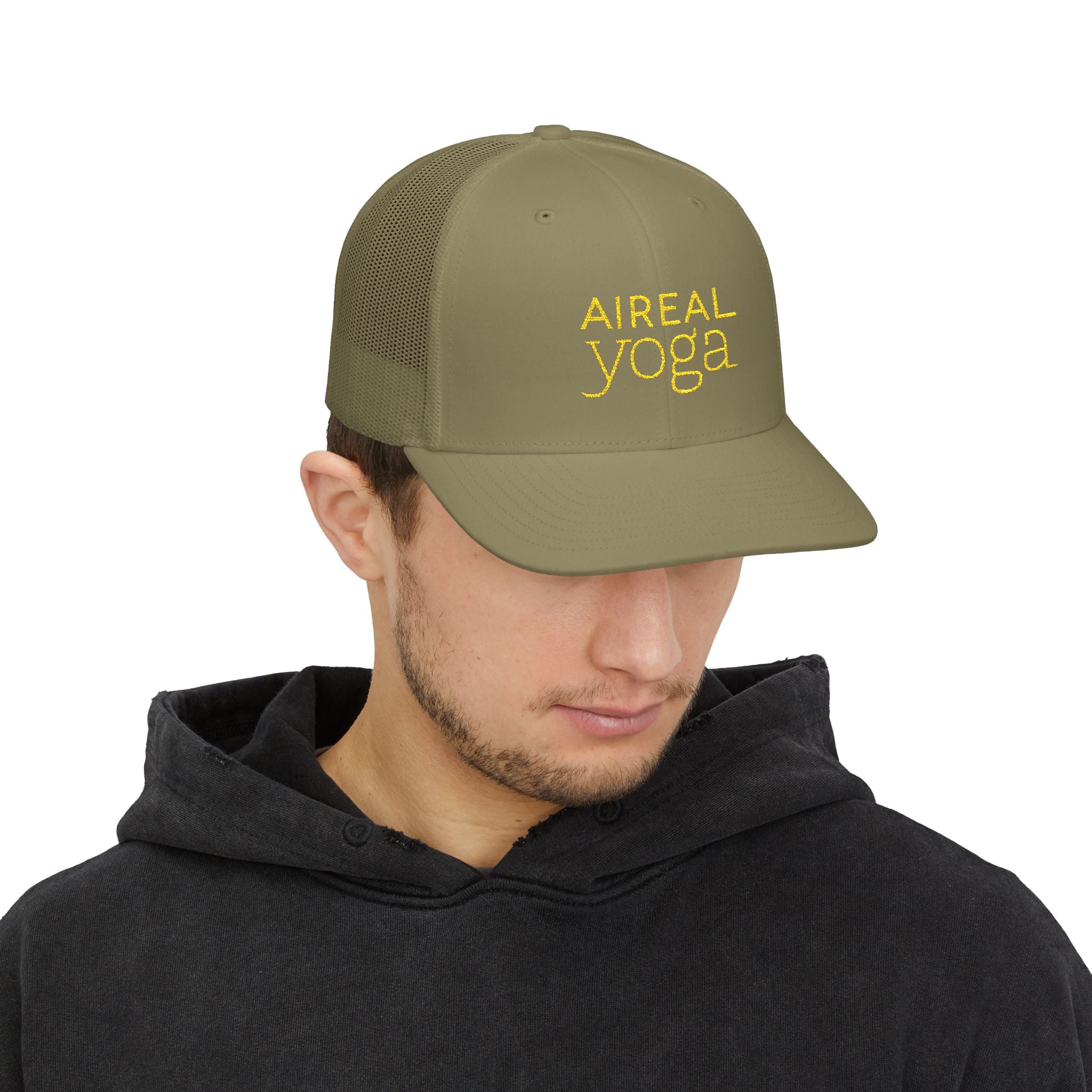 Aireal Yoga Embroidered Trucker Cap | Snapback Mesh Hat