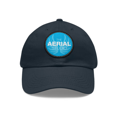 Aerial Studio Round Leather Patch Hat | White dad cap with blue logo