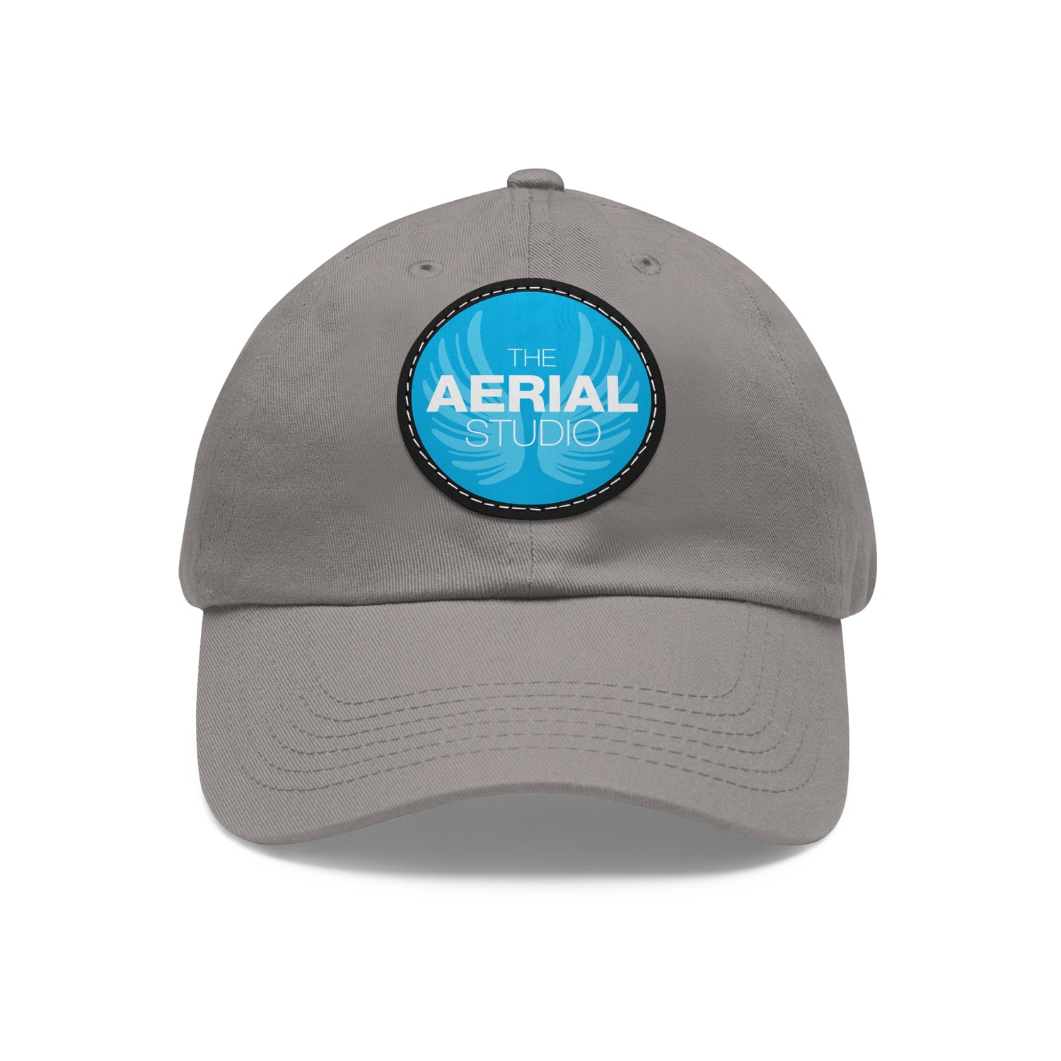 Aerial Studio Round Leather Patch Hat | White dad cap with blue logo