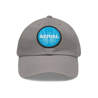 Aerial Studio Round Leather Patch Hat | White dad cap with blue logo