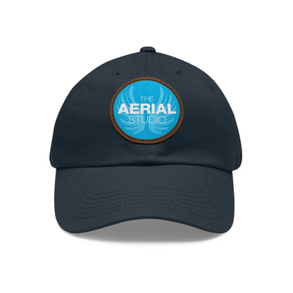 Aerial Studio Round Leather Patch Hat | White dad cap with blue logo