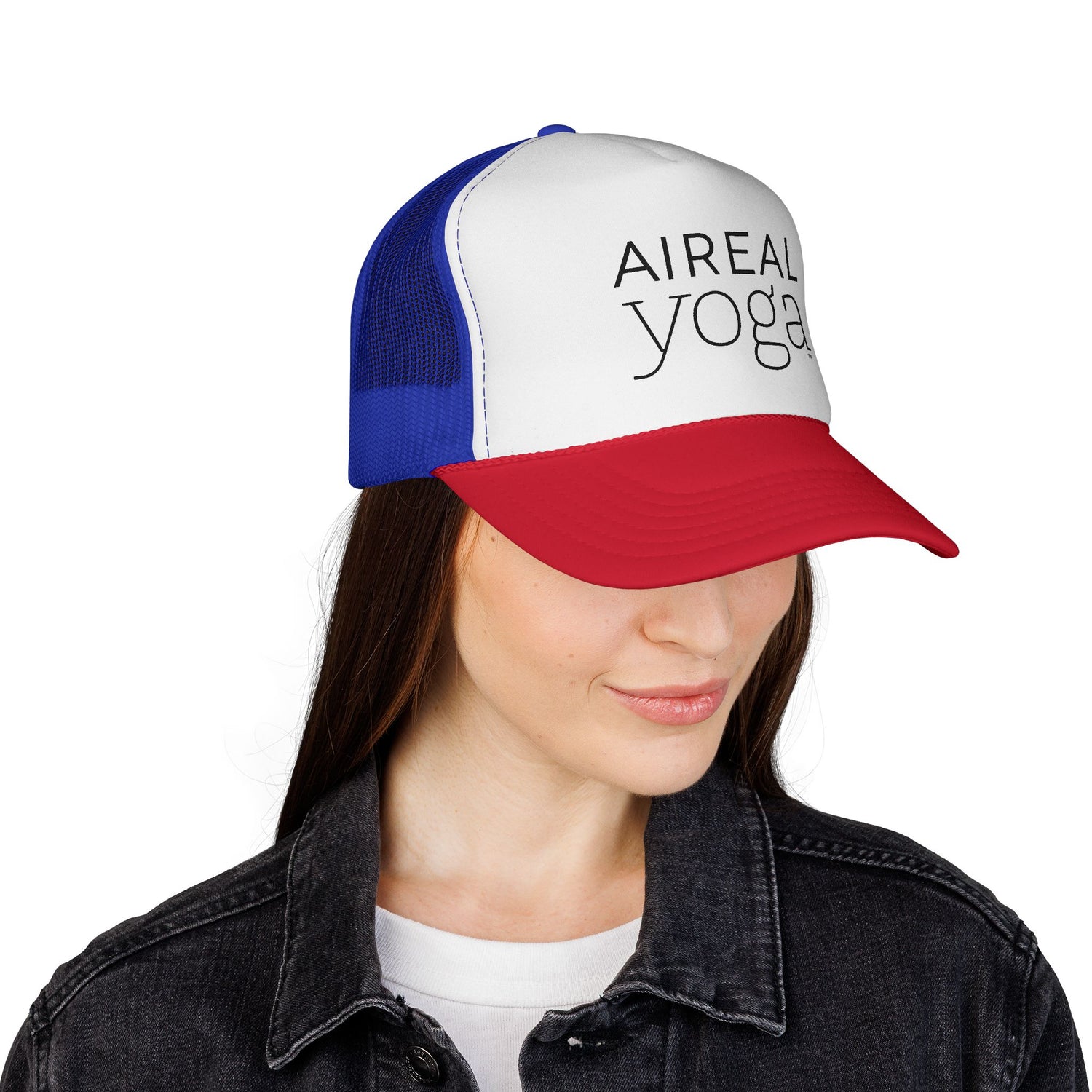 AIREAL yoga Trucker Cap | Embroidered Mesh Hat, Fitness Activewear