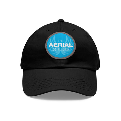 Aerial Studio Round Leather Patch Hat | White dad cap with blue logo