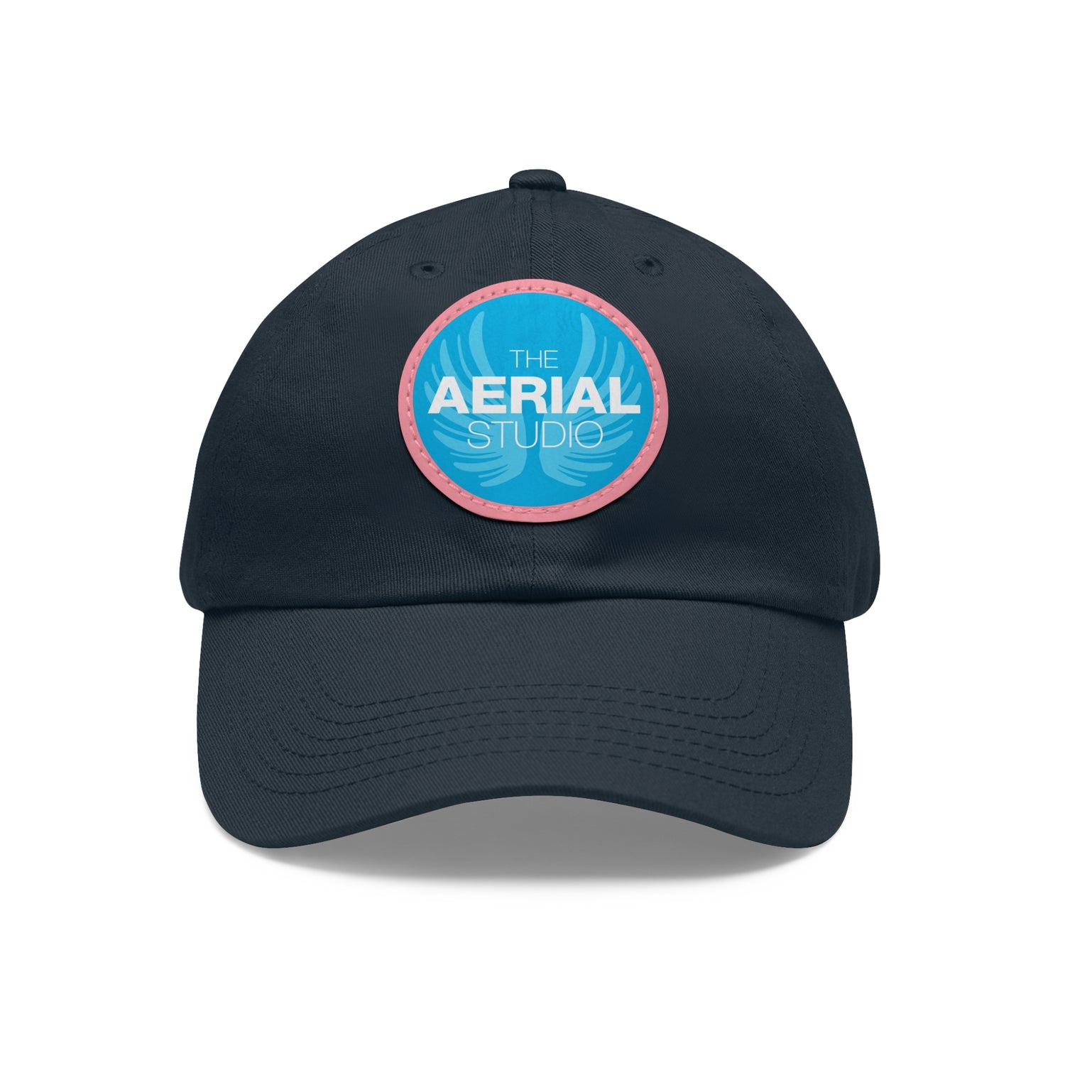 Aerial Studio Round Leather Patch Hat | White dad cap with blue logo