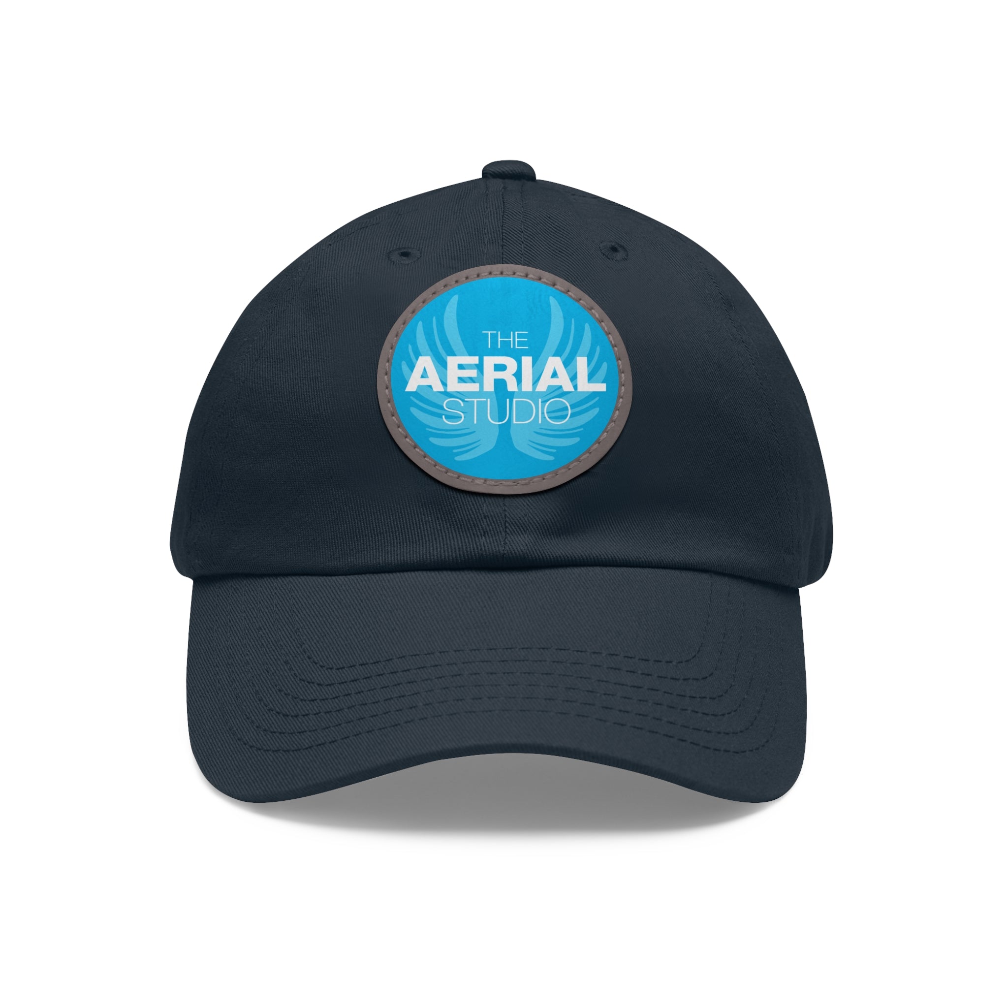 Aerial Studio Round Leather Patch Hat | White dad cap with blue logo