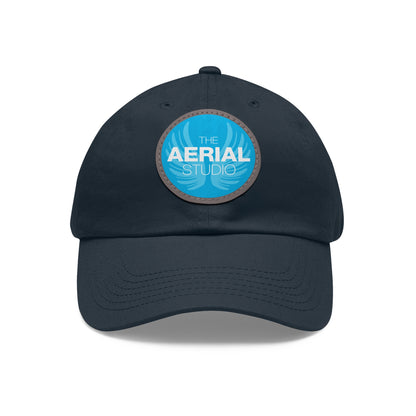 Aerial Studio Round Leather Patch Hat | White dad cap with blue logo