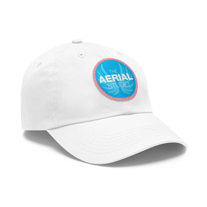 Aerial Studio Round Leather Patch Hat | White dad cap with blue logo