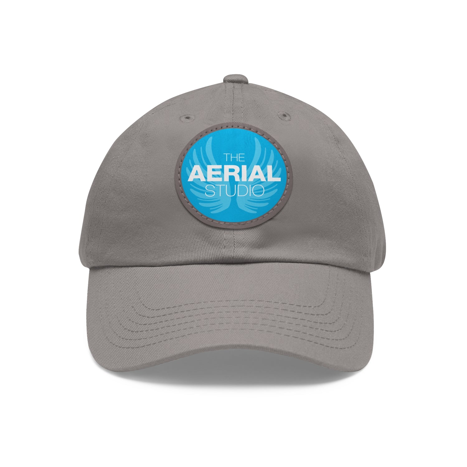 Aerial Studio Round Leather Patch Hat | White dad cap with blue logo