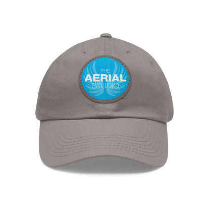 Aerial Studio Round Leather Patch Hat | White dad cap with blue logo