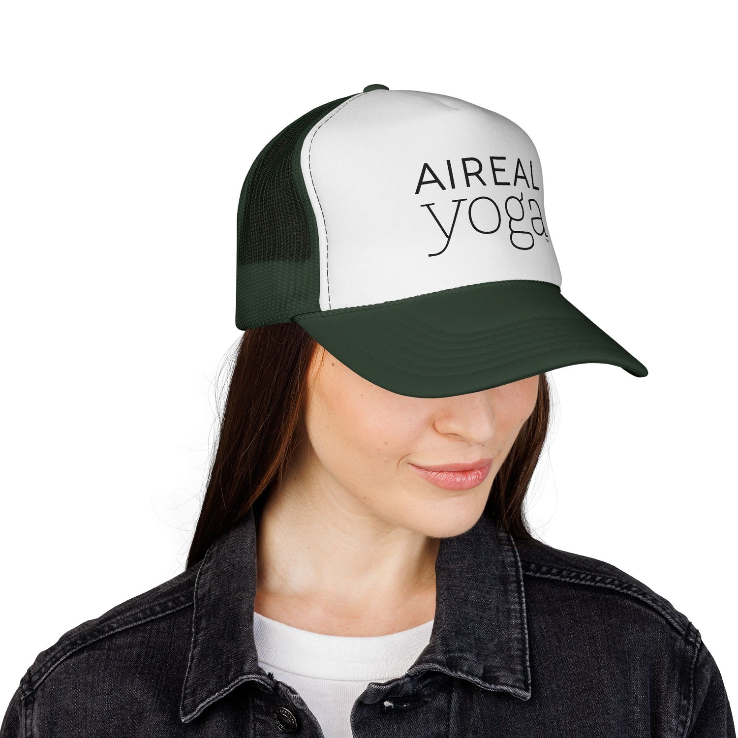 AIREAL yoga Trucker Cap | Embroidered Mesh Hat, Fitness Activewear