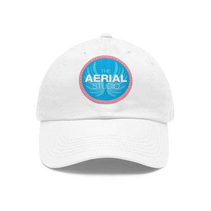 Aerial Studio Round Leather Patch Hat | White dad cap with blue logo