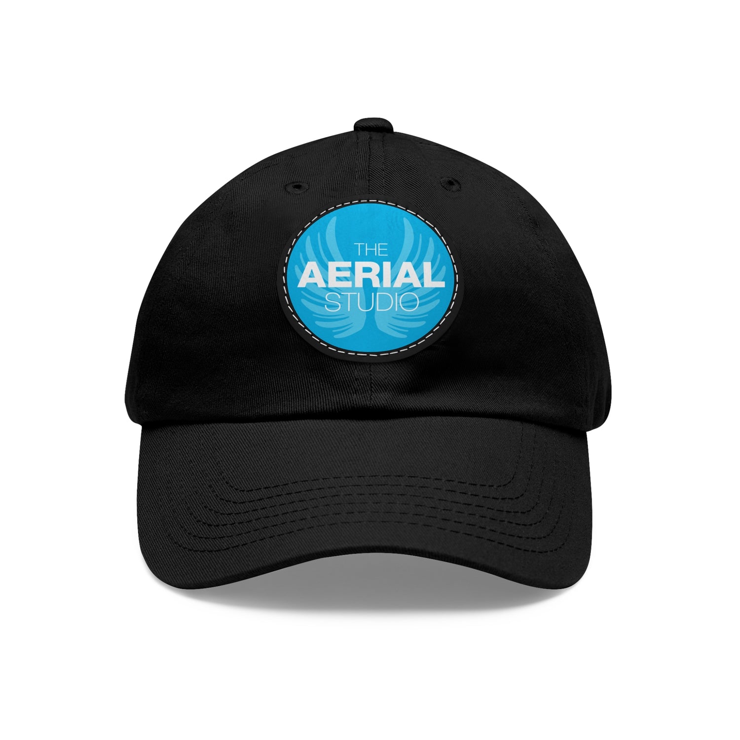 Aerial Studio Round Leather Patch Hat | White dad cap with blue logo