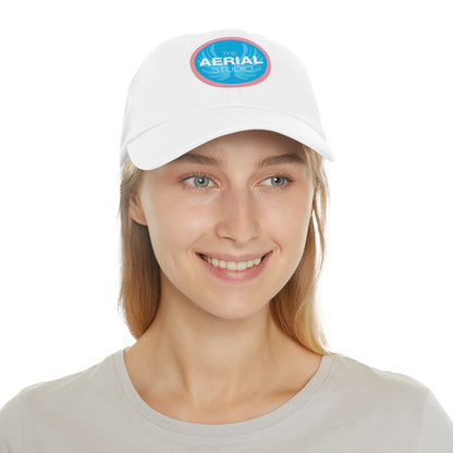 Aerial Studio Round Leather Patch Hat | White dad cap with blue logo