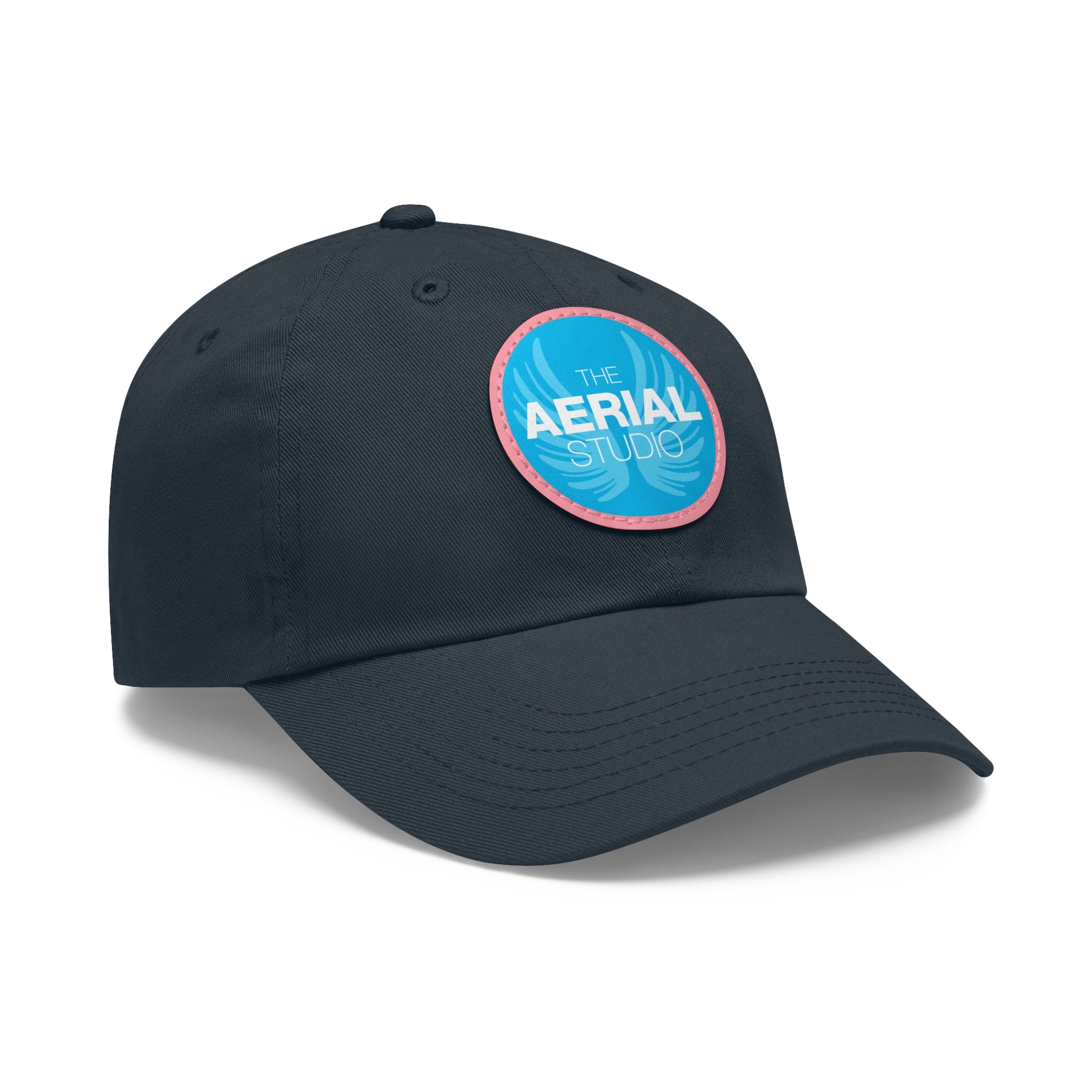Aerial Studio Round Leather Patch Hat | White dad cap with blue logo