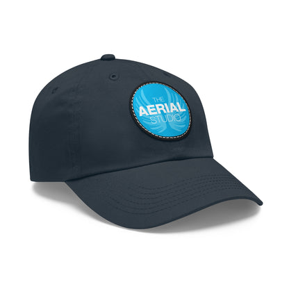 Aerial Studio Round Leather Patch Hat | White dad cap with blue logo