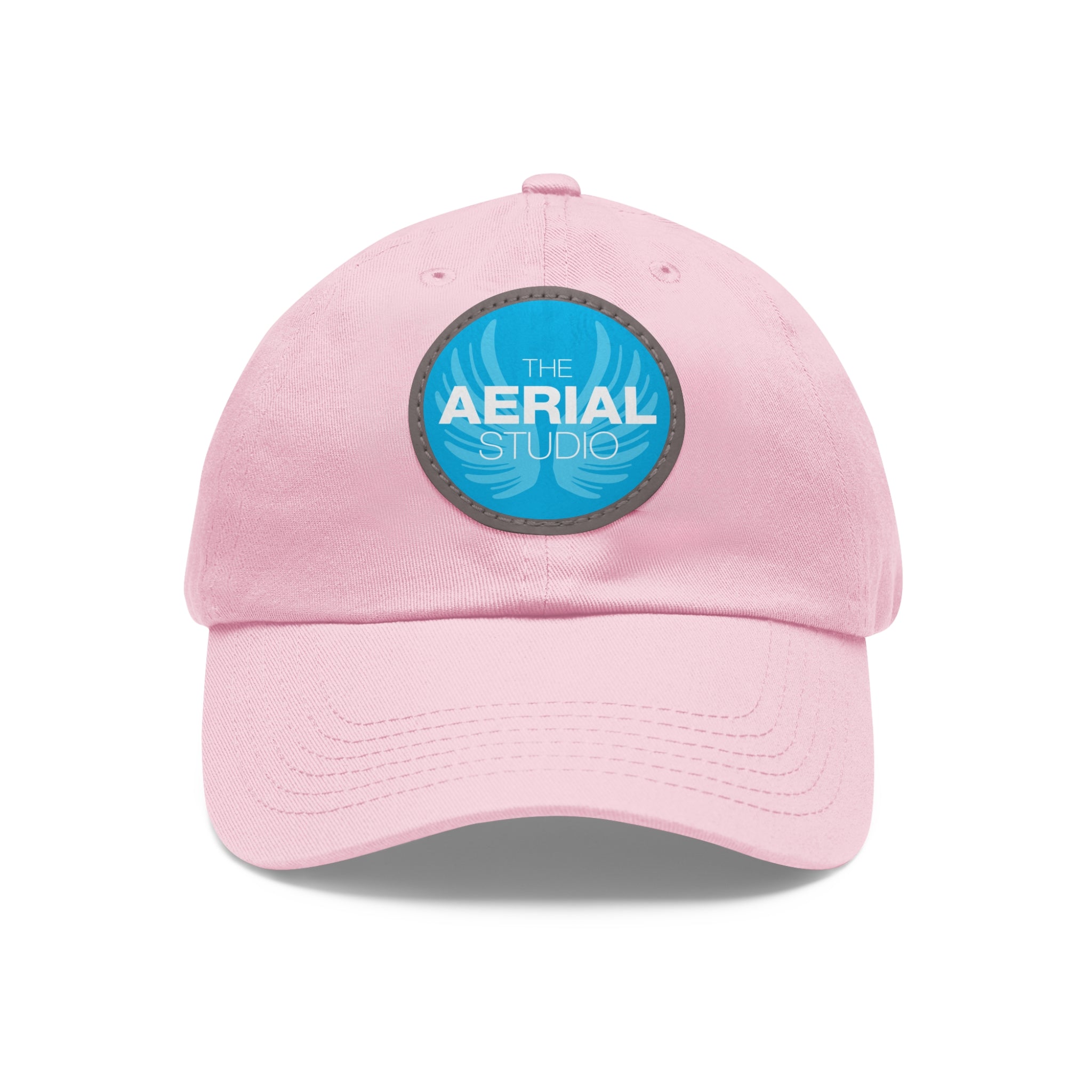 Aerial Studio Round Leather Patch Hat | White dad cap with blue logo
