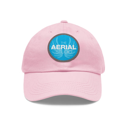 Aerial Studio Round Leather Patch Hat | White dad cap with blue logo