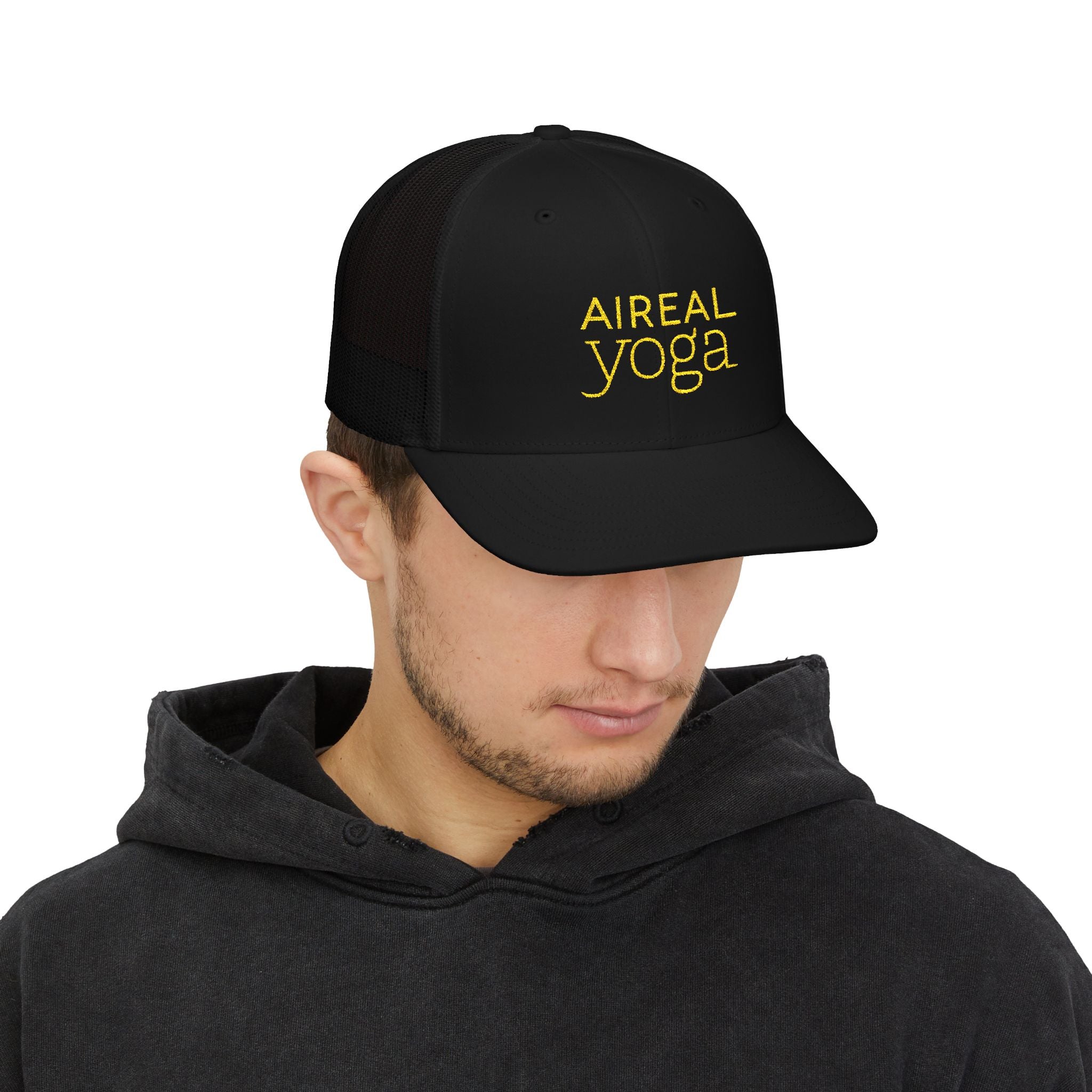 Aireal Yoga Embroidered Trucker Cap | Snapback Mesh Hat