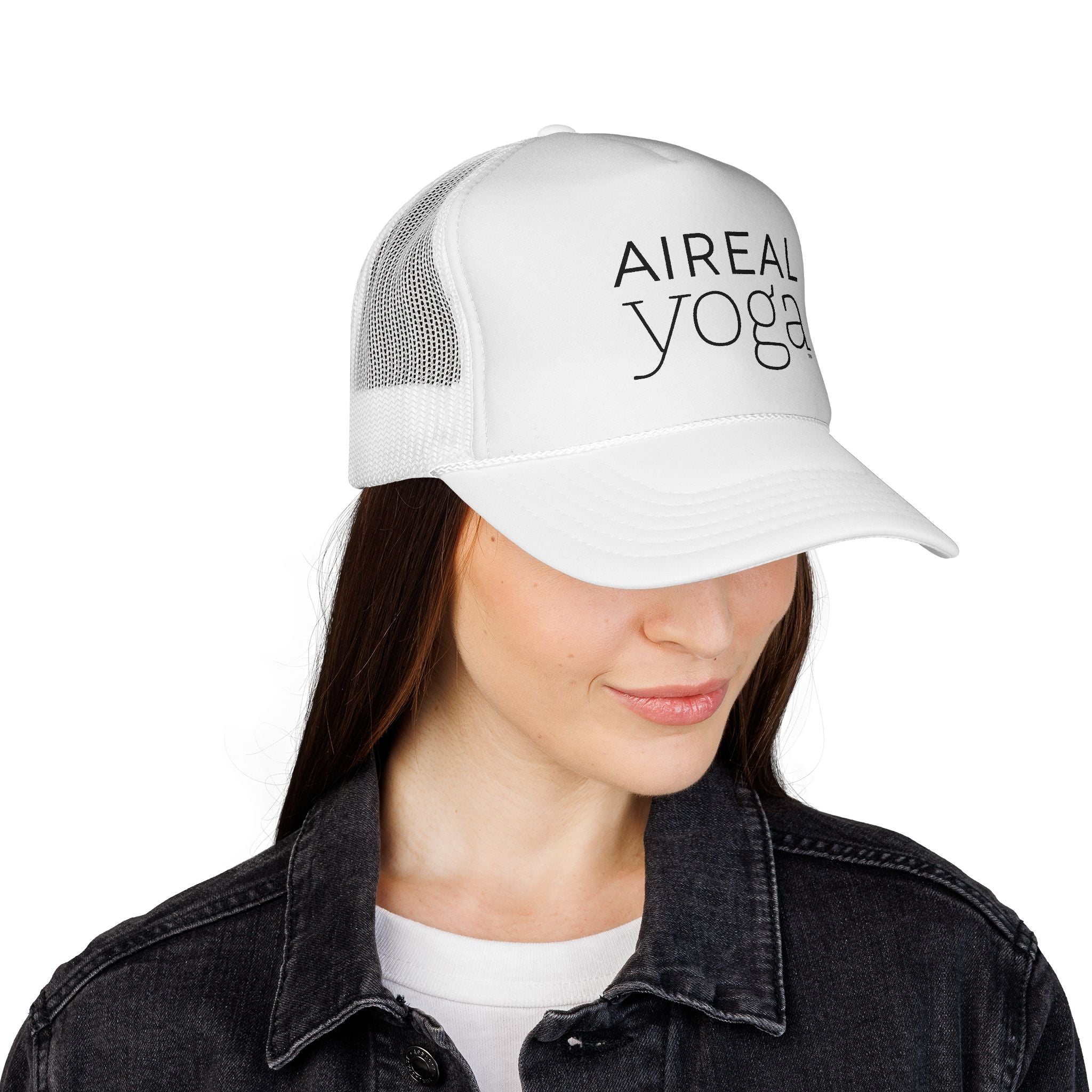 AIREAL yoga Trucker Cap | Embroidered Mesh Hat, Fitness Activewear
