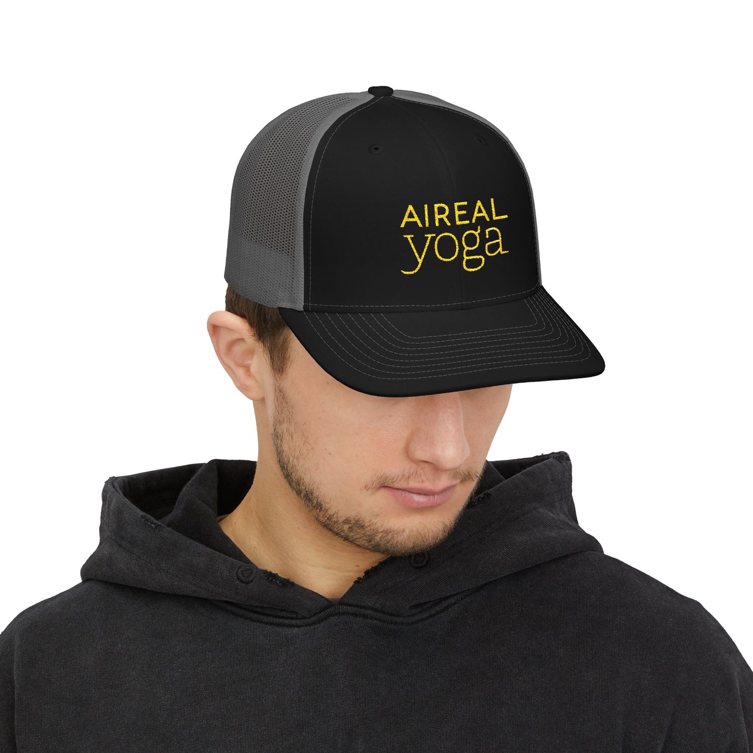 Aireal Yoga Embroidered Trucker Cap | Snapback Mesh Hat