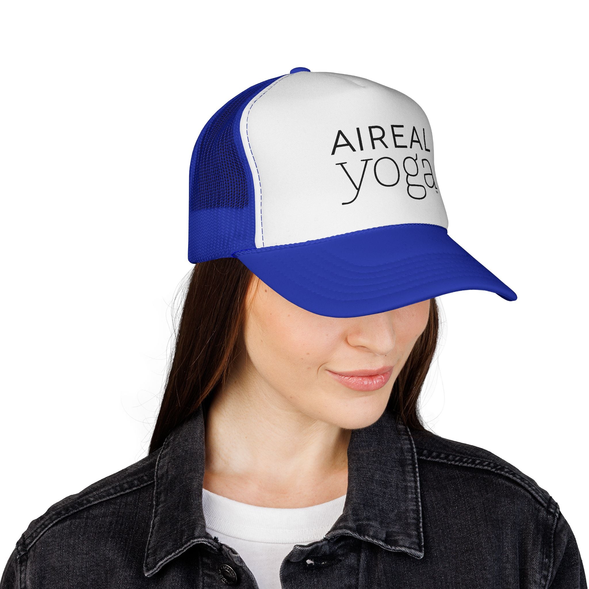 AIREAL yoga Trucker Cap | Embroidered Mesh Hat, Fitness Activewear