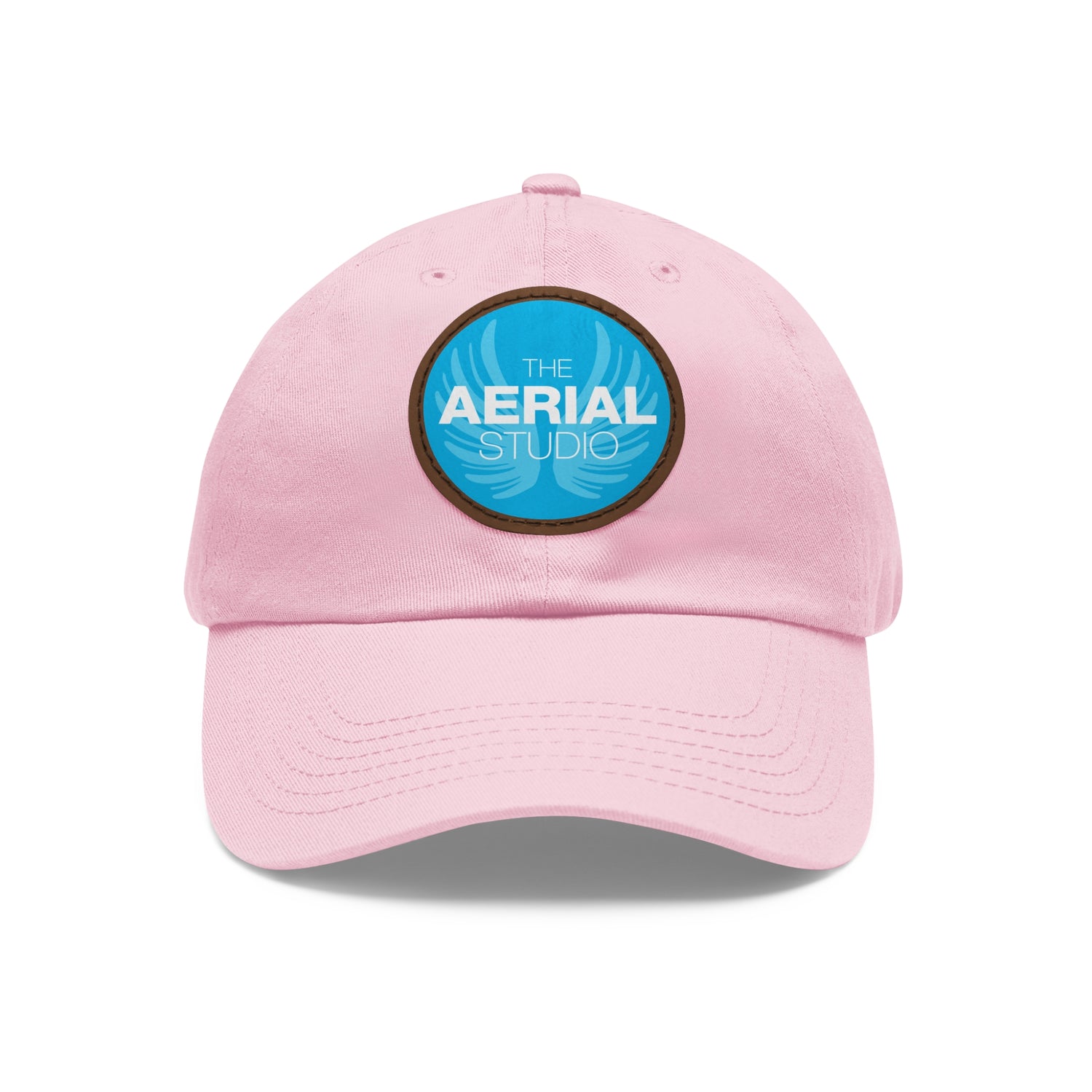 Aerial Studio Round Leather Patch Hat | White dad cap with blue logo