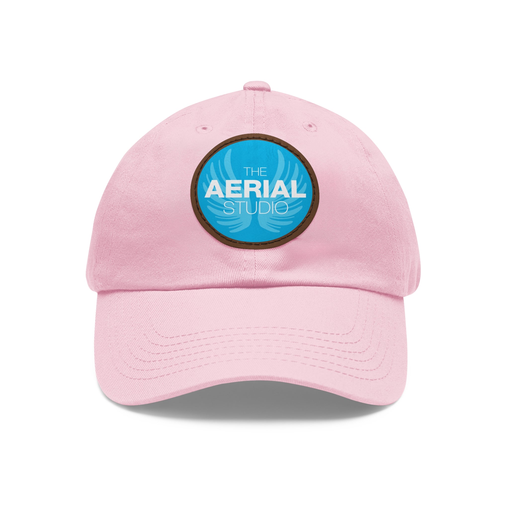 Aerial Studio Round Leather Patch Hat | White dad cap with blue logo