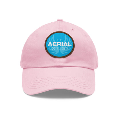 Aerial Studio Round Leather Patch Hat | White dad cap with blue logo