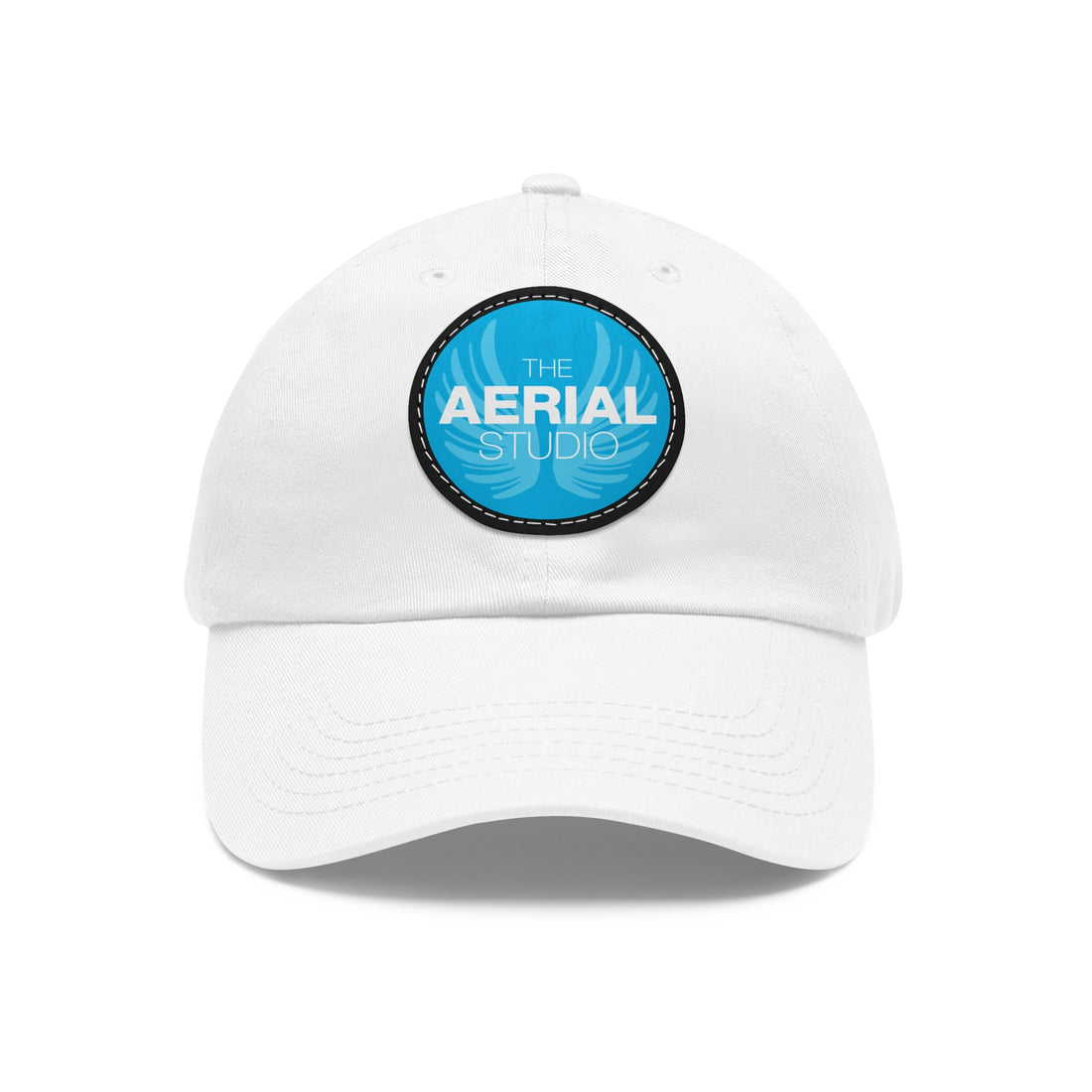 Aerial Studio Round Leather Patch Hat | White dad cap with blue logo
