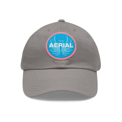 Aerial Studio Round Leather Patch Hat | White dad cap with blue logo
