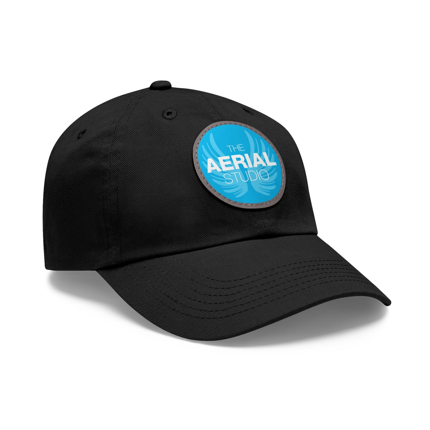Aerial Studio Round Leather Patch Hat | White dad cap with blue logo