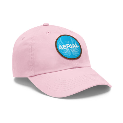 Aerial Studio Round Leather Patch Hat | White dad cap with blue logo